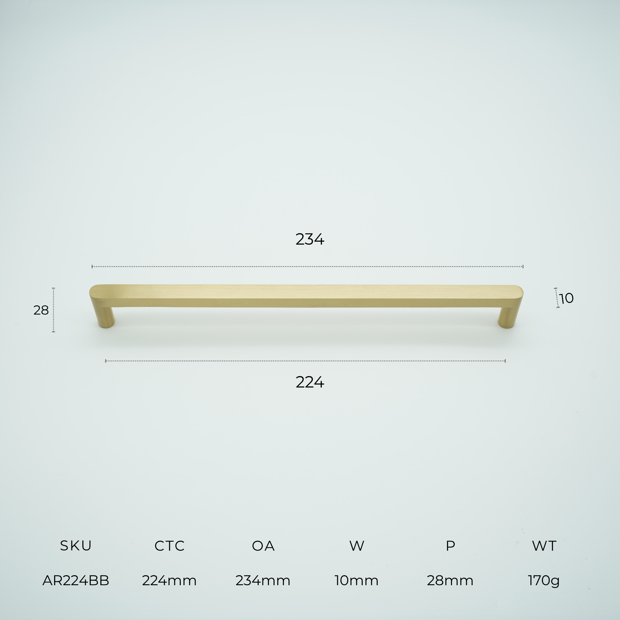 Arlo Solid Brass Cabinet Handle