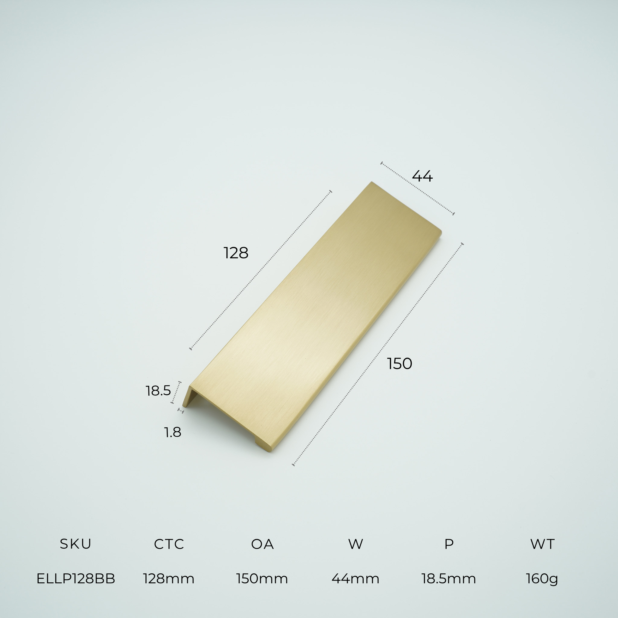 EdgeLine Solid Brass Lip Pull Cabinet Handle