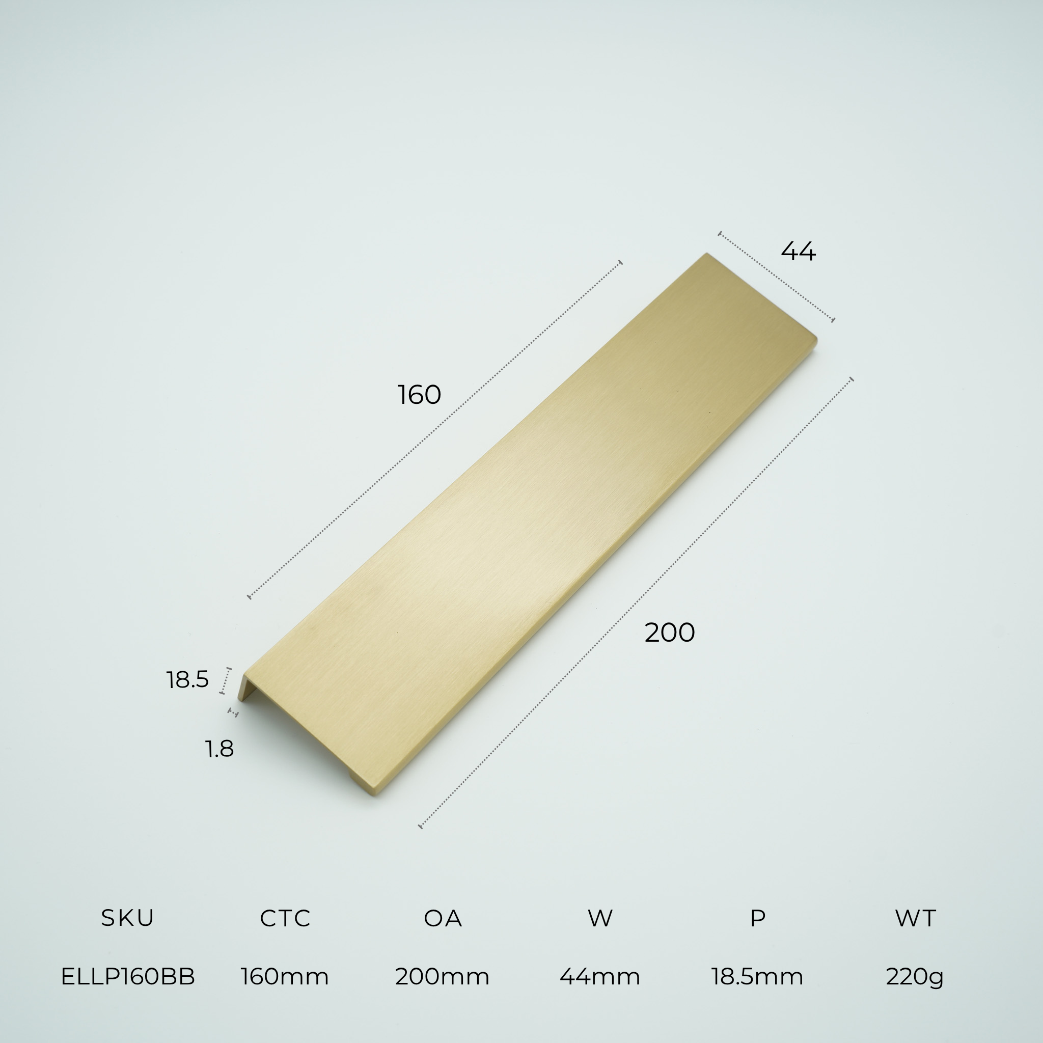 EdgeLine Solid Brass Lip Pull Cabinet Handle