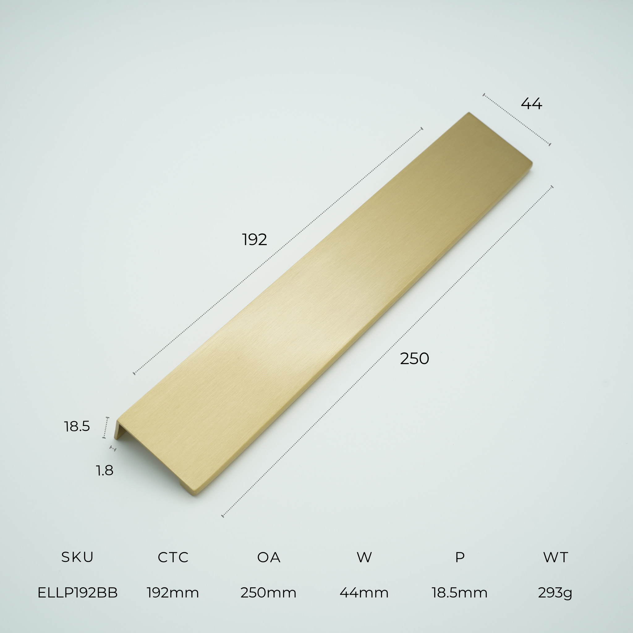 EdgeLine Solid Brass Lip Pull Cabinet Handle