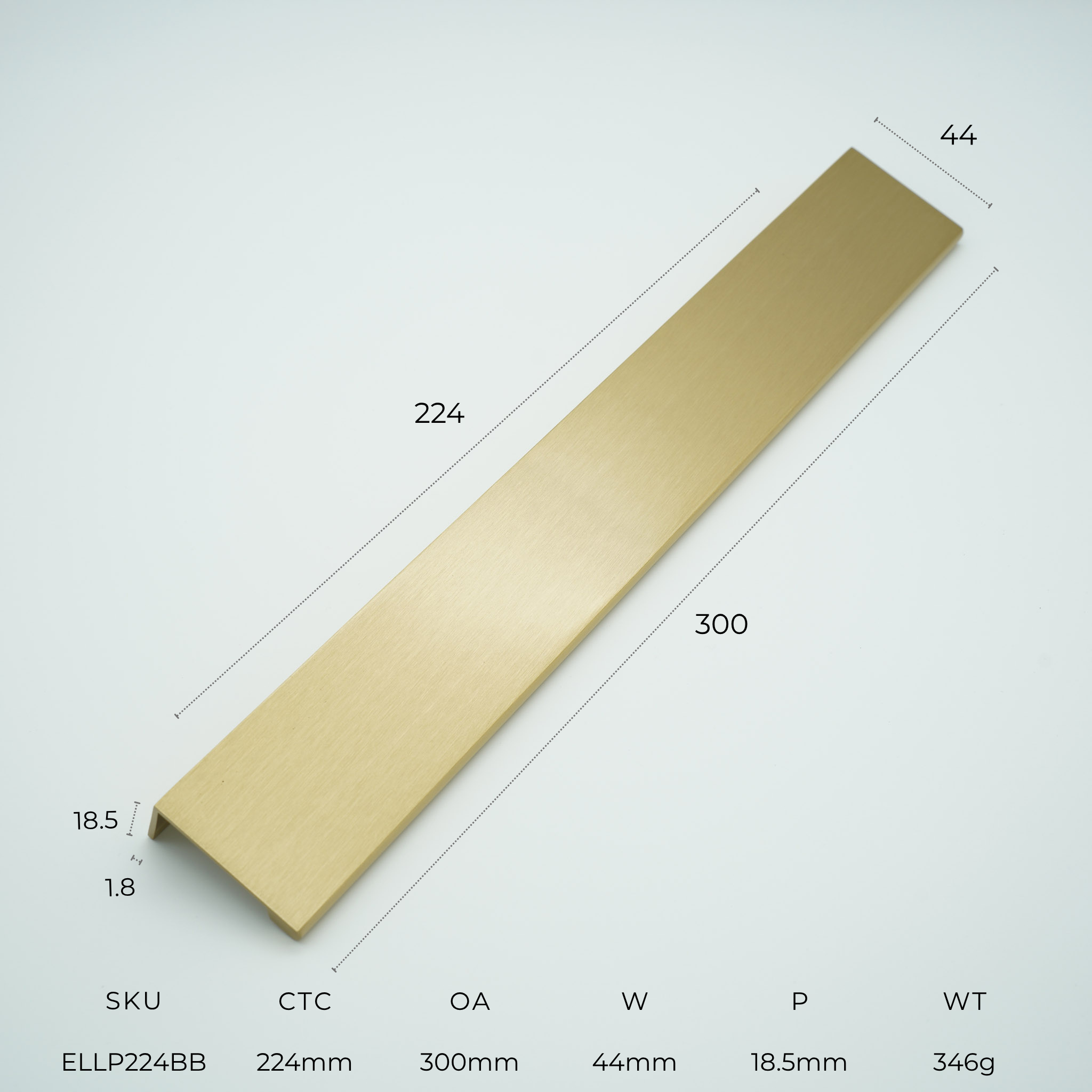 EdgeLine Solid Brass Lip Pull Cabinet Handle