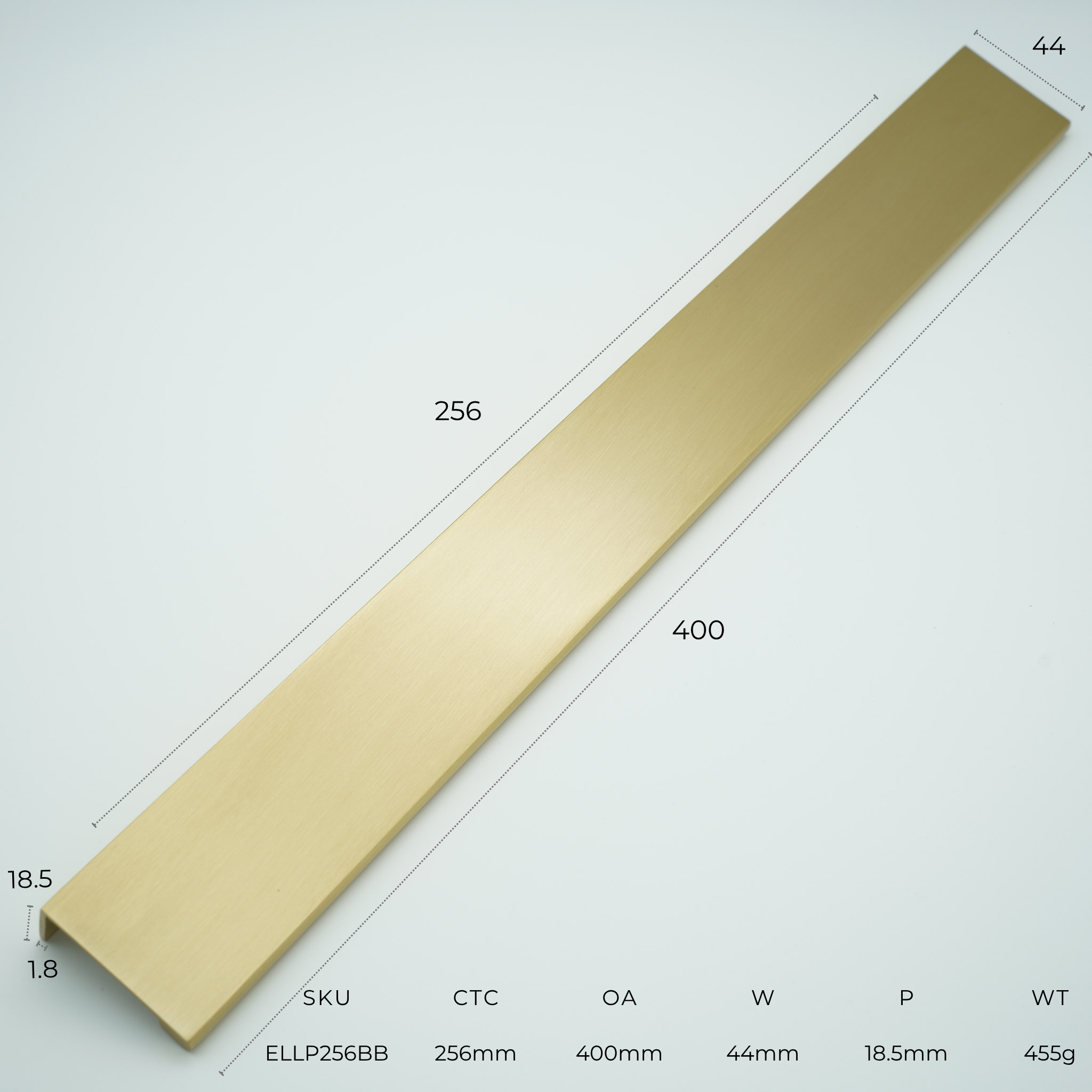 EdgeLine Solid Brass Lip Pull Cabinet Handle