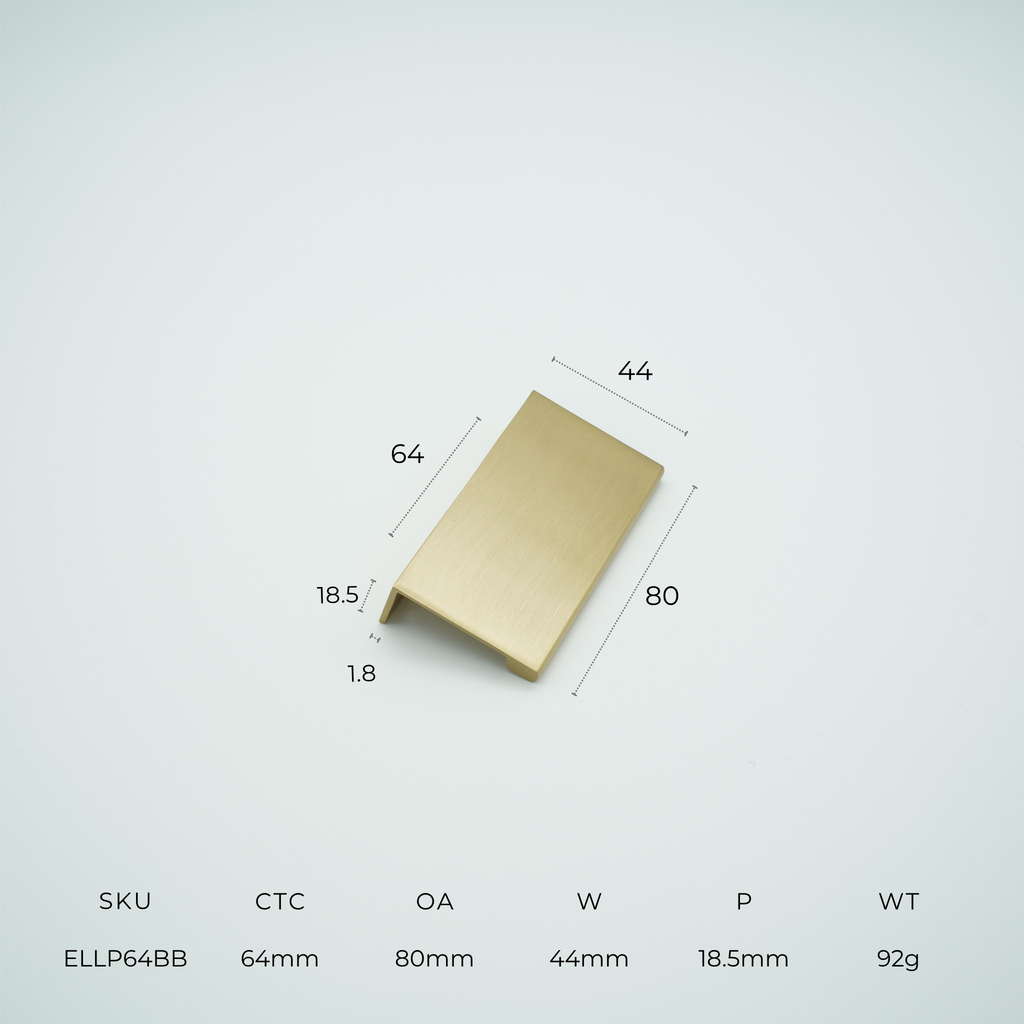 EdgeLine Solid Brass Lip Pull Cabinet Handle