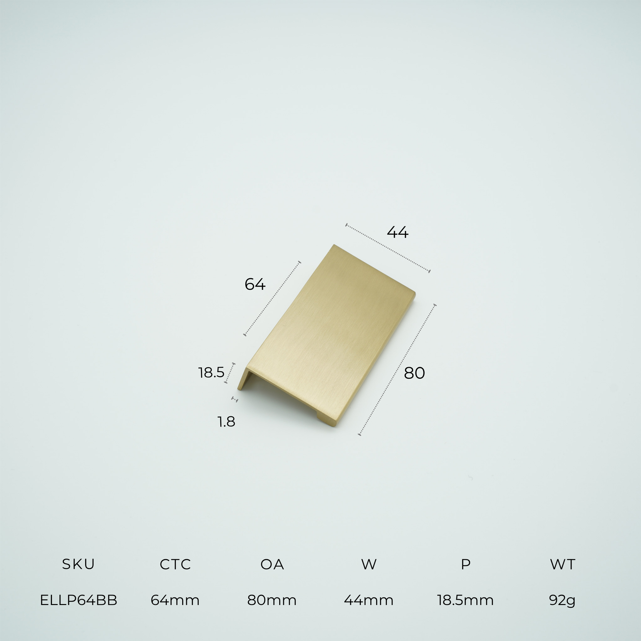 EdgeLine Solid Brass Lip Pull Cabinet Handle