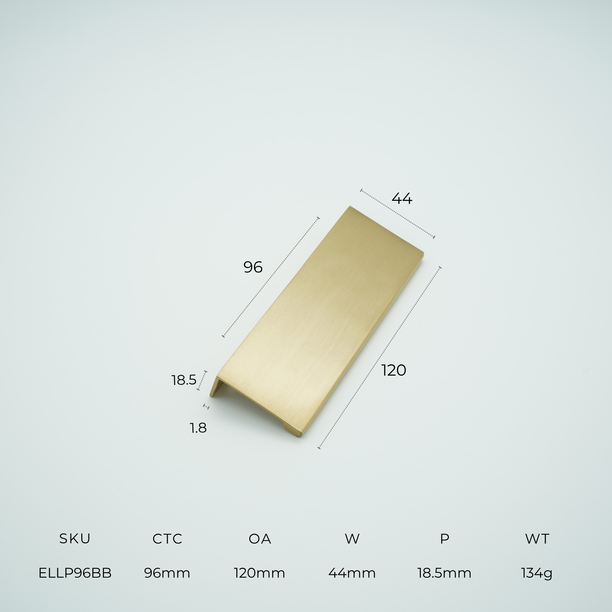 EdgeLine Solid Brass Lip Pull Cabinet Handle