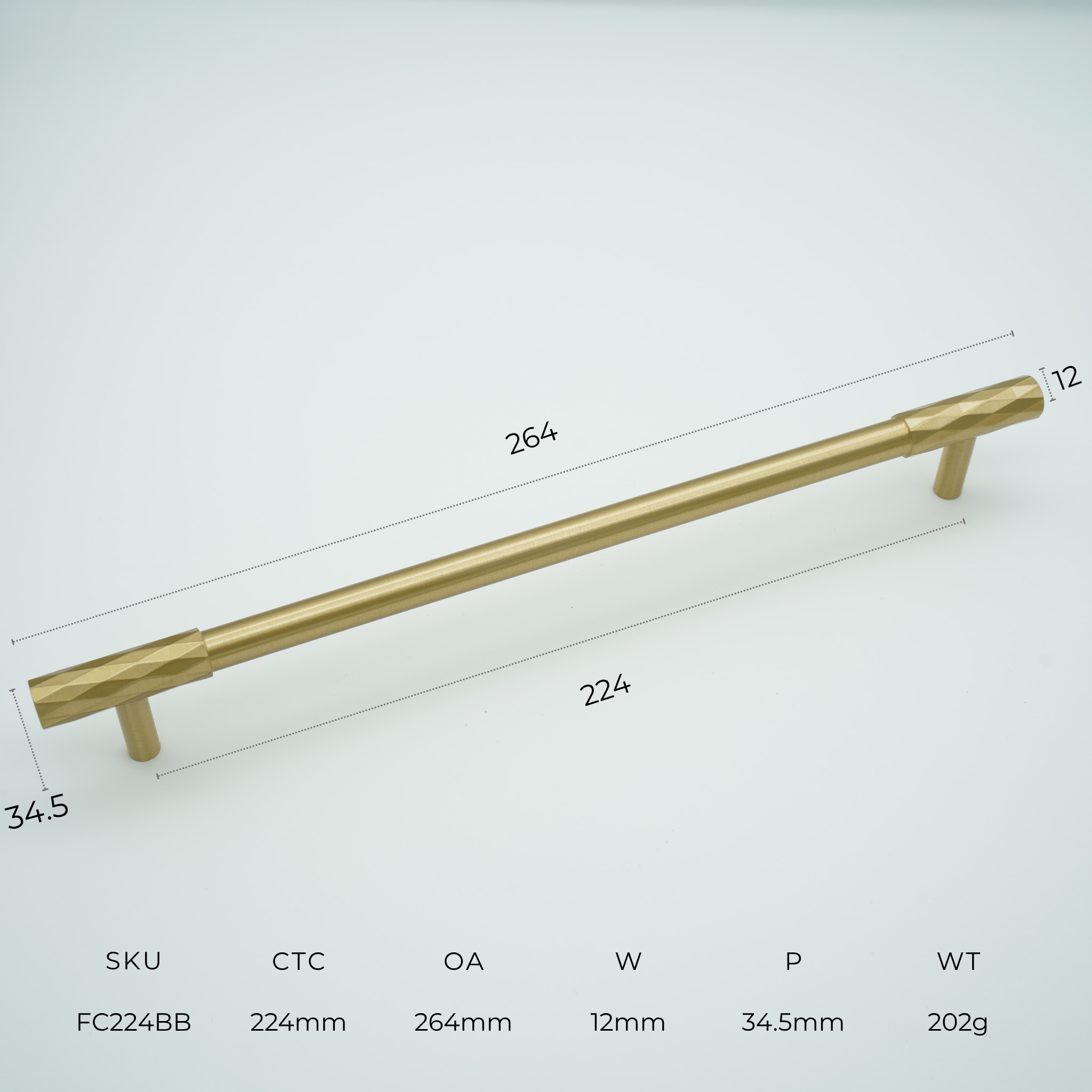 Facet Solid Brass Cabinet Handle