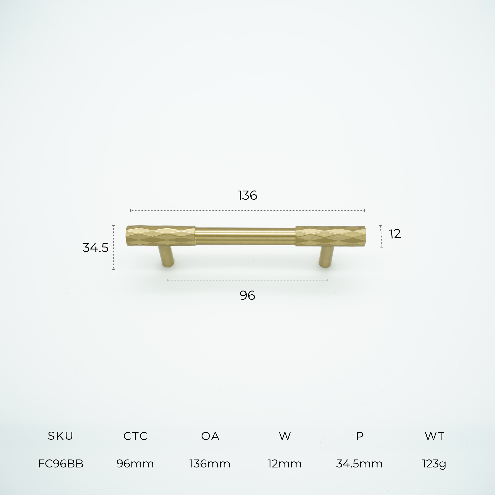 Facet Solid Brass Cabinet Handle