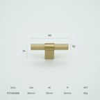 Forge T-Bar Knob Solid Brass Cabinet Knob