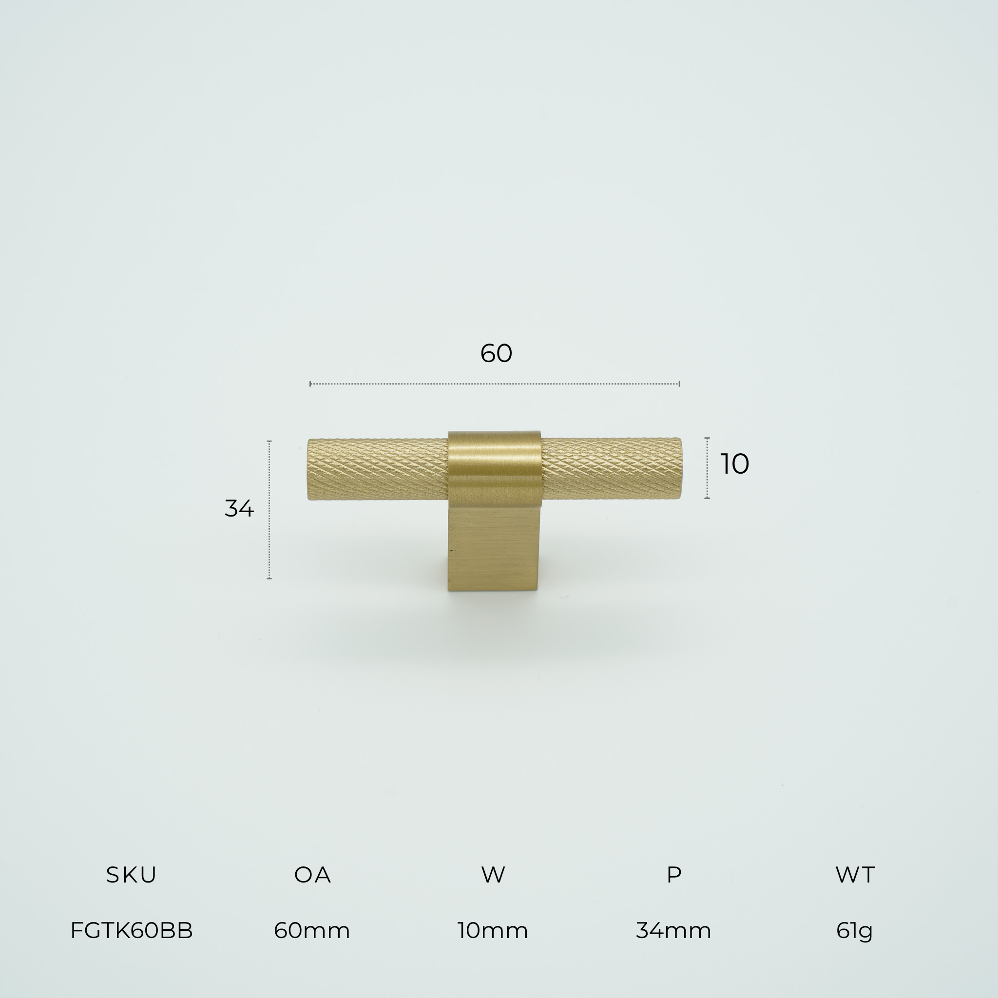 Forge T-Bar Knob Solid Brass Cabinet Knob