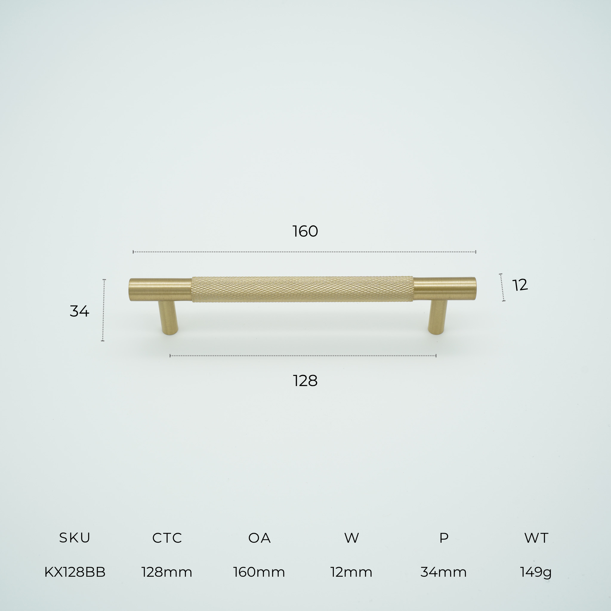 Knox Knurled Solid Brass Cabinet Handle