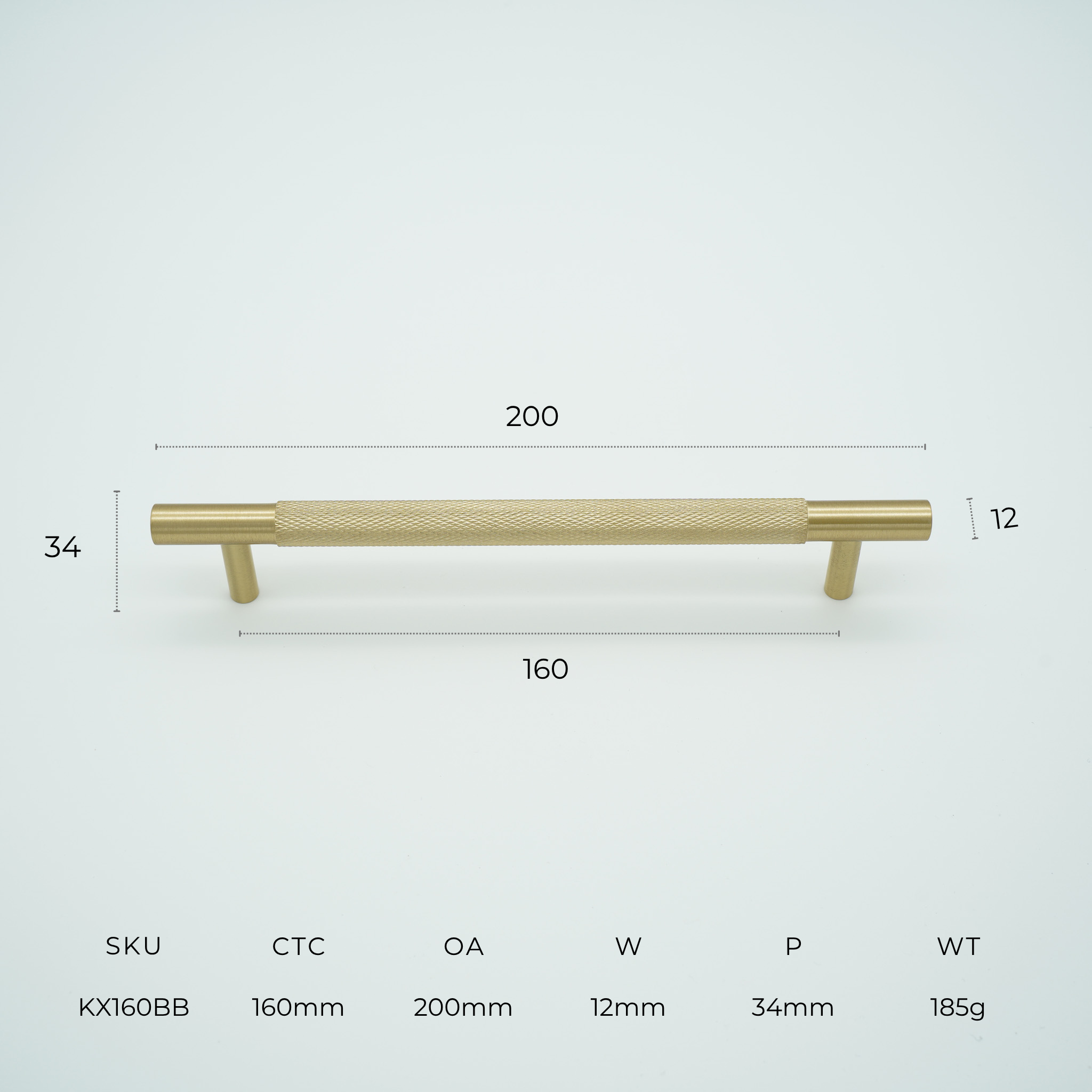 Knox Knurled Solid Brass Cabinet Handle