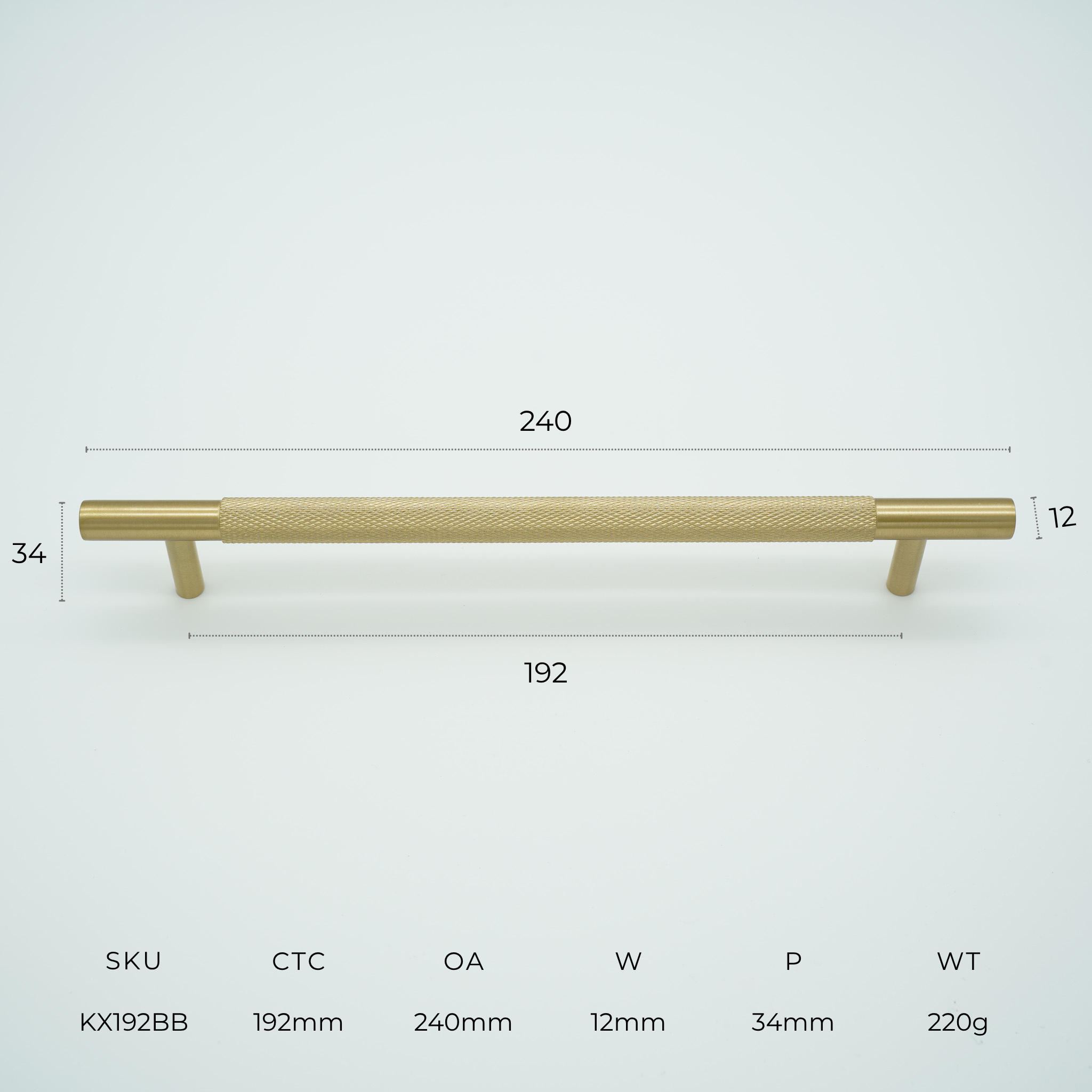 Knox Knurled Solid Brass Cabinet Handle