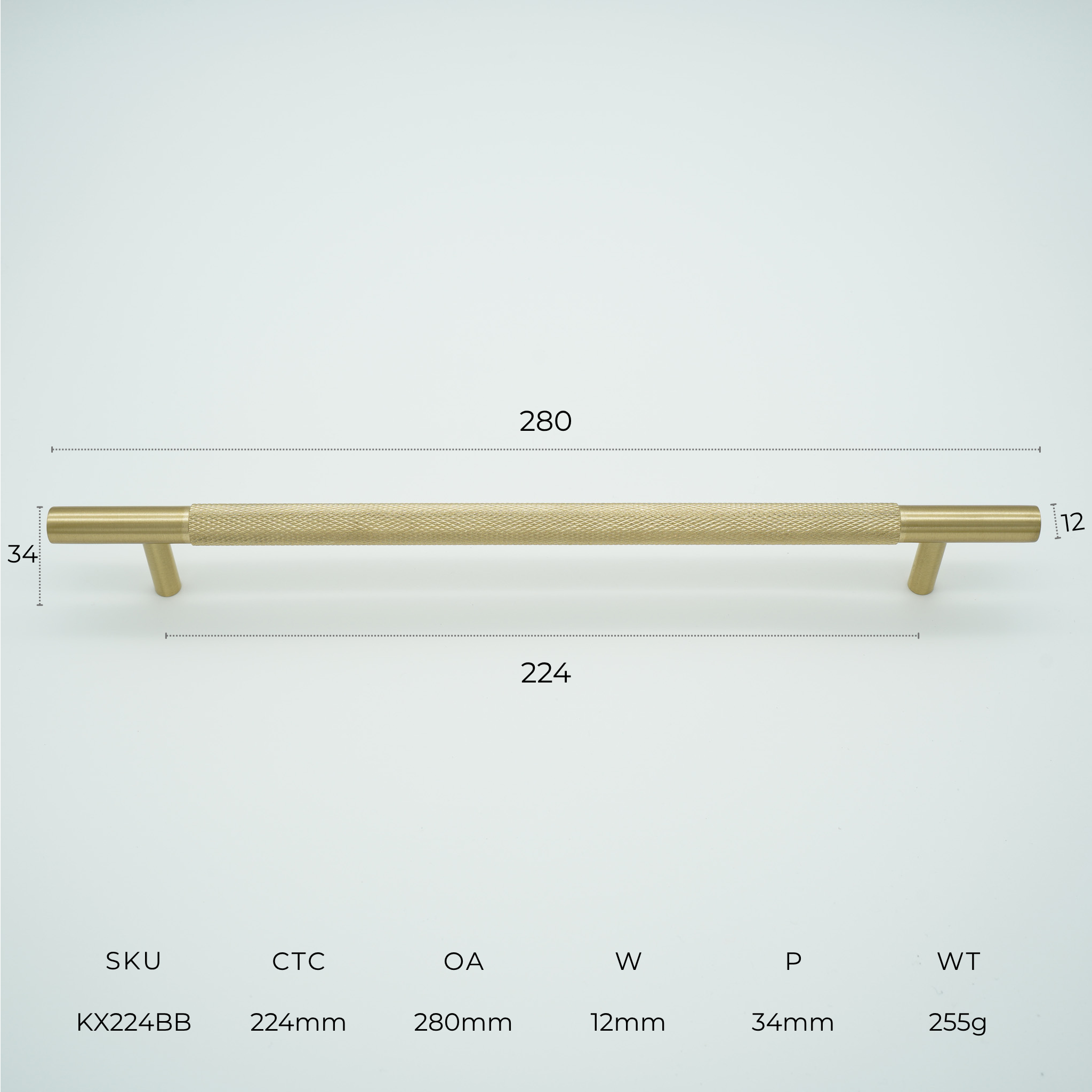 Knox Knurled Solid Brass Cabinet Handle