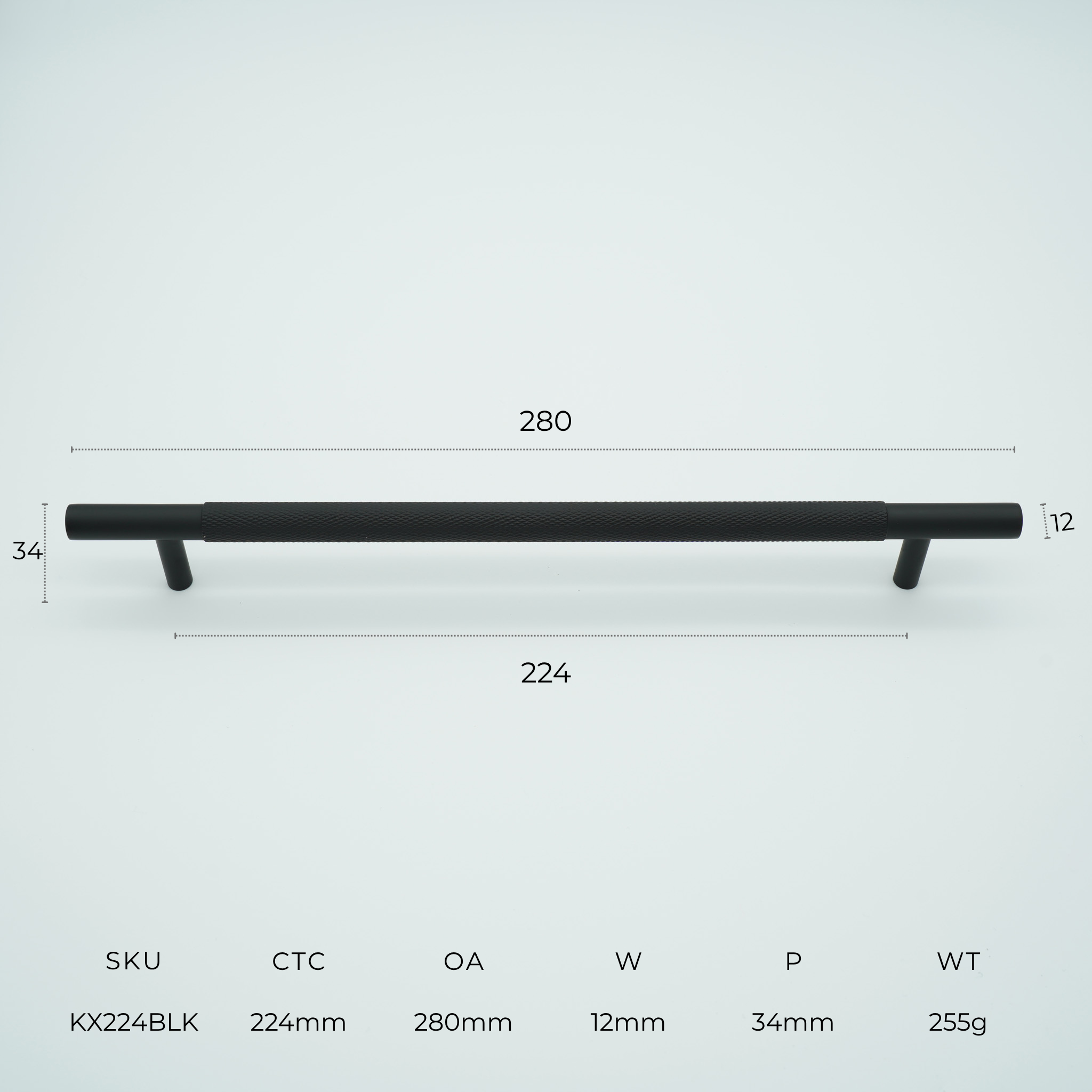 Knox Knurled Solid Brass Cabinet Handle