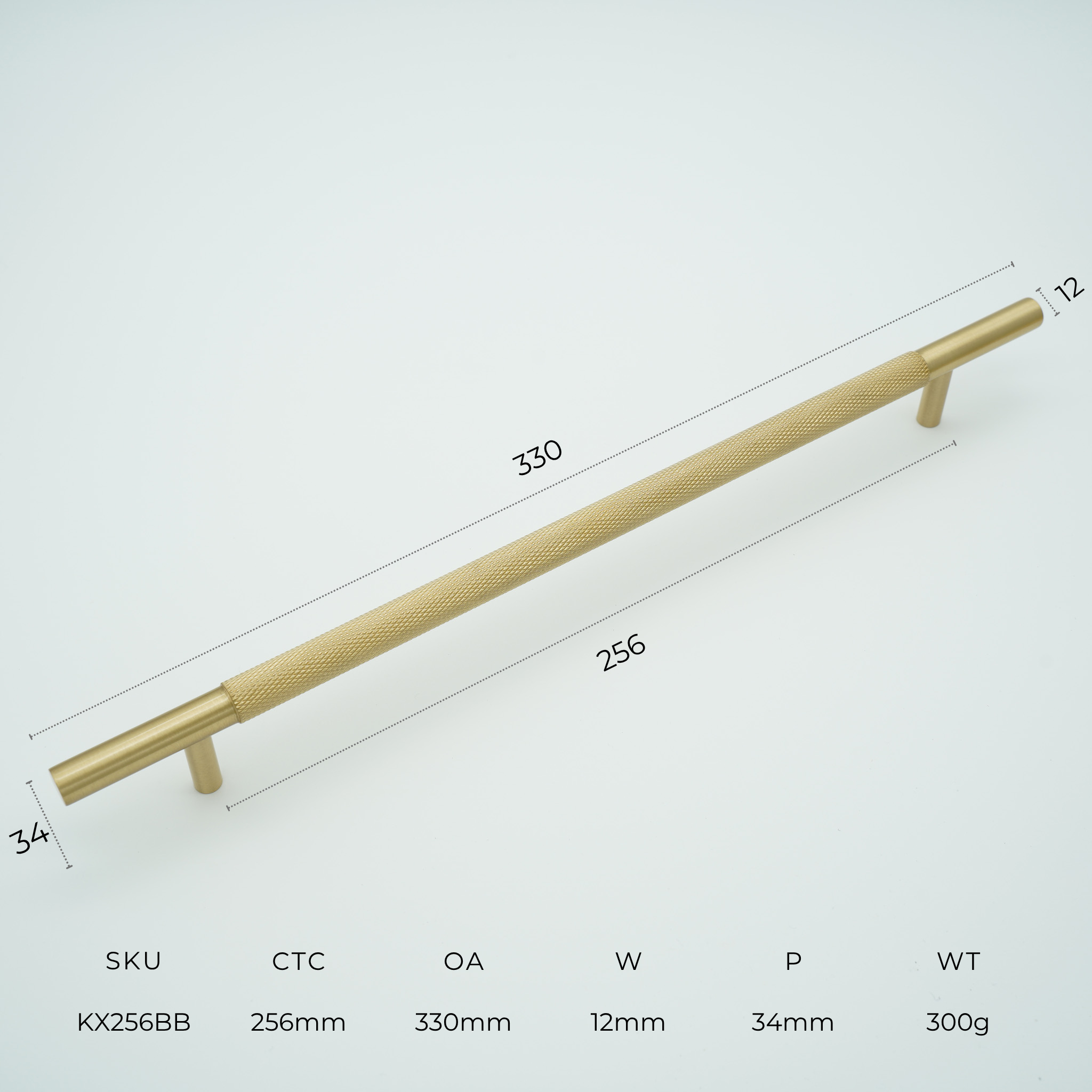 Knox Knurled Solid Brass Cabinet Handle