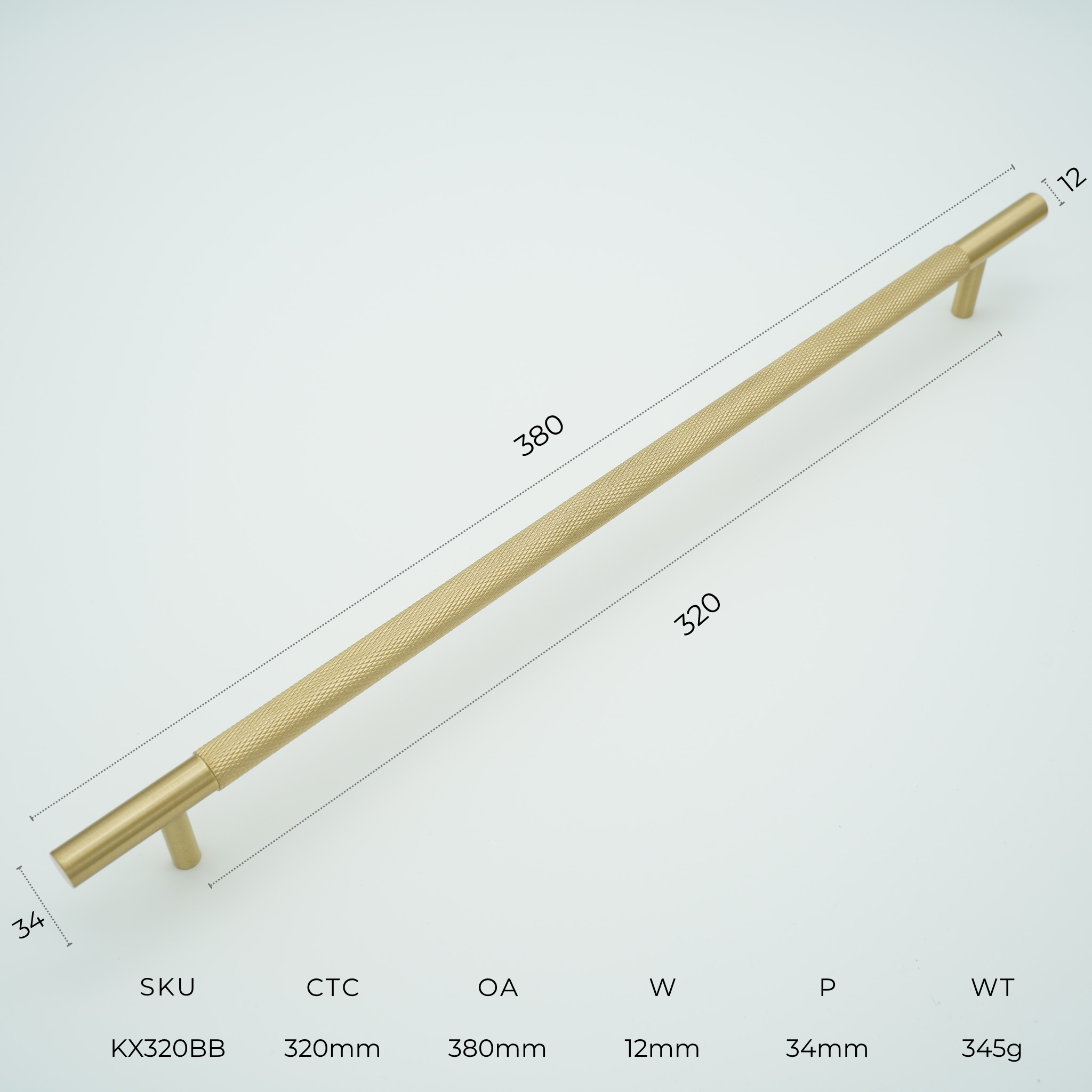 Knox Knurled Solid Brass Cabinet Handle