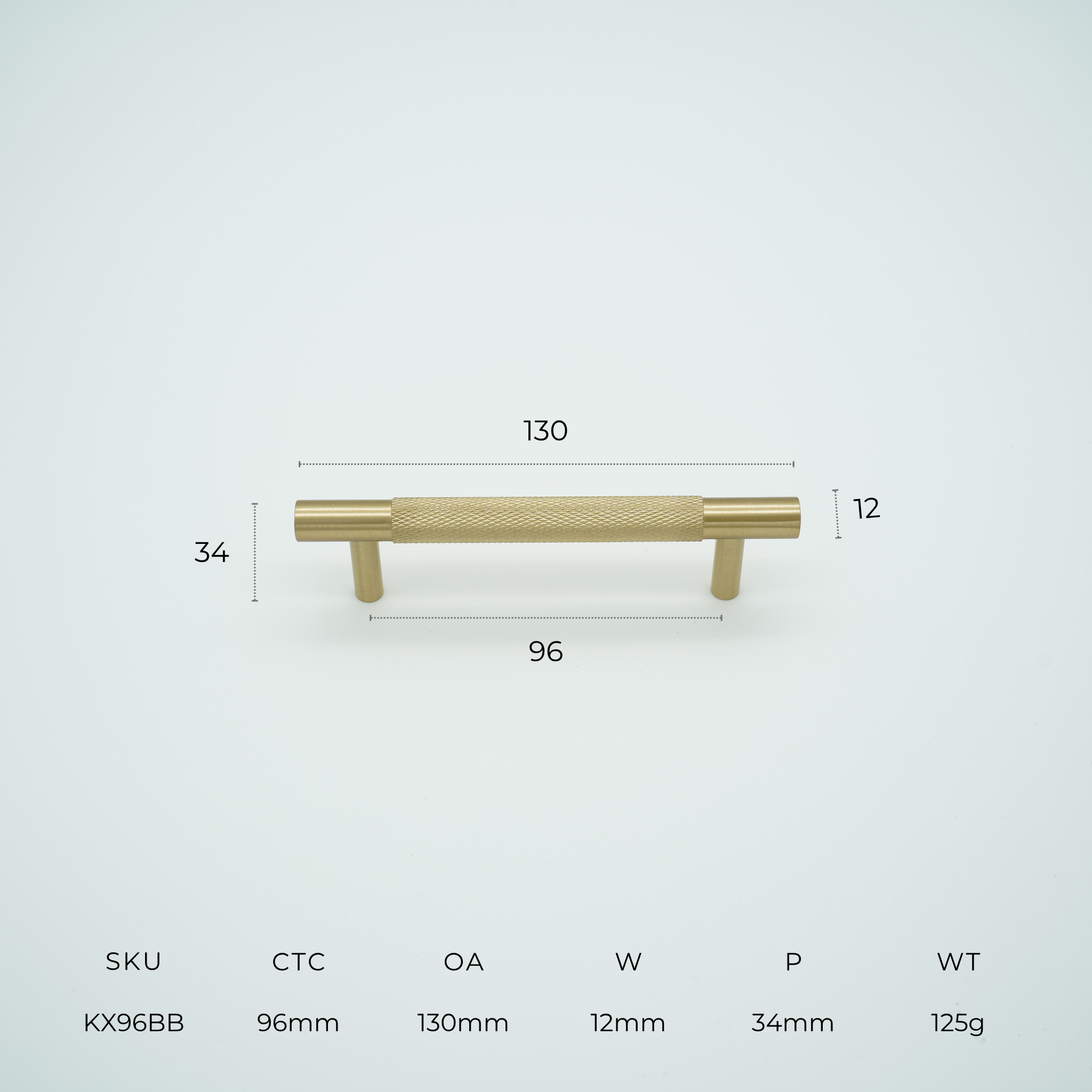 Knox Knurled Solid Brass Cabinet Handle