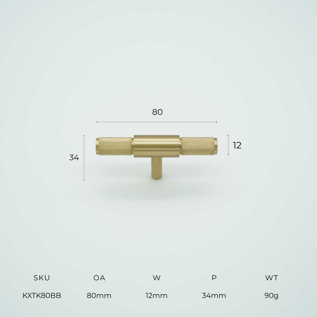 Knox Knurled Solid Brass Cabinet T-Bar Knob
