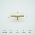 Knox Knurled Solid Brass Cabinet T-Bar Knob
