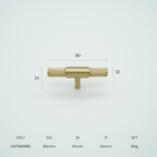 Knox Knurled Solid Brass Cabinet T-Bar Knob