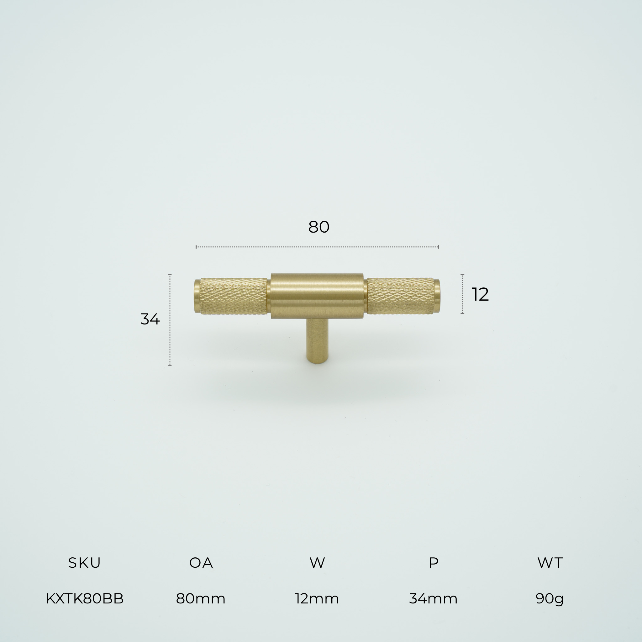 Knox Knurled Solid Brass Cabinet T-Bar Knob