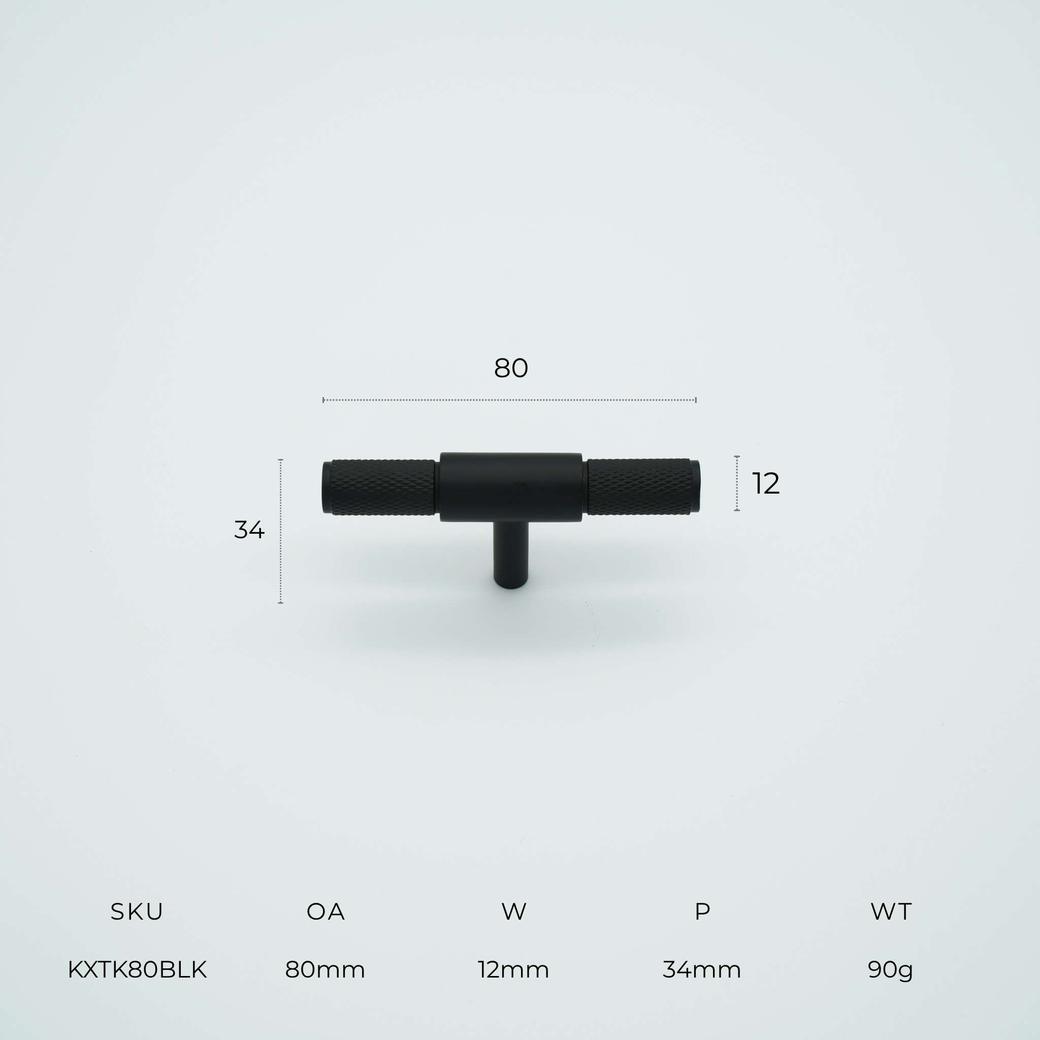Knox Knurled Solid Brass Cabinet T-Bar Knob