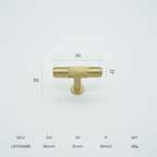 Linea T-Bar Knob Solid Brass Cabinet Knob