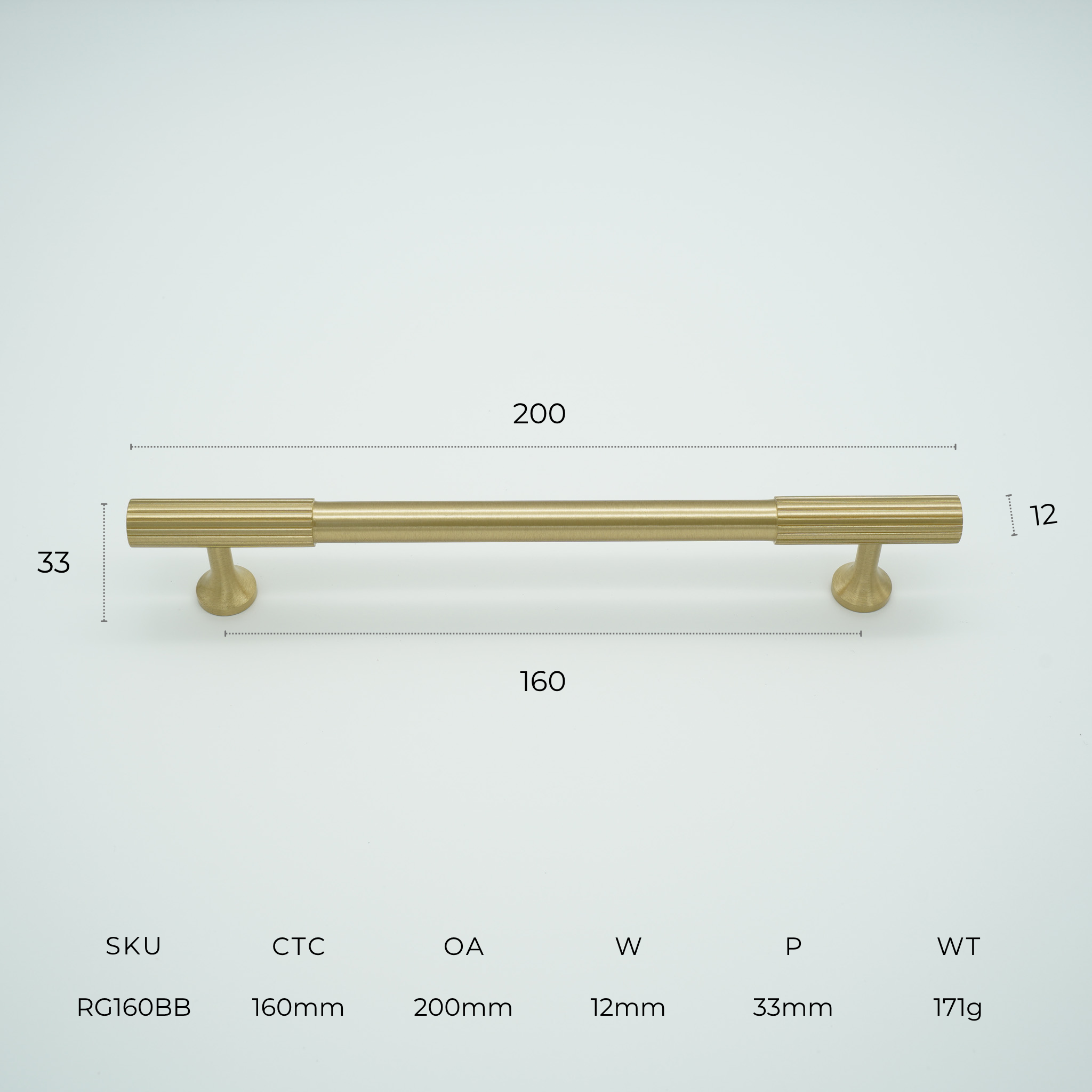 Ridge Solid Brass Cabinet Handle