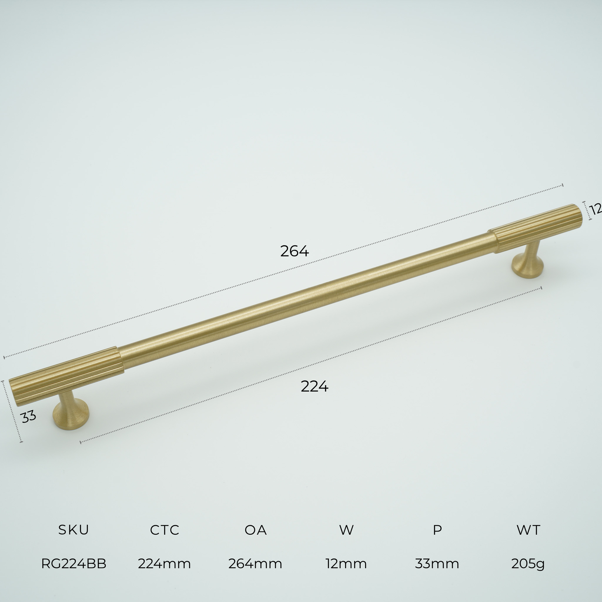 Ridge Solid Brass Cabinet Handle
