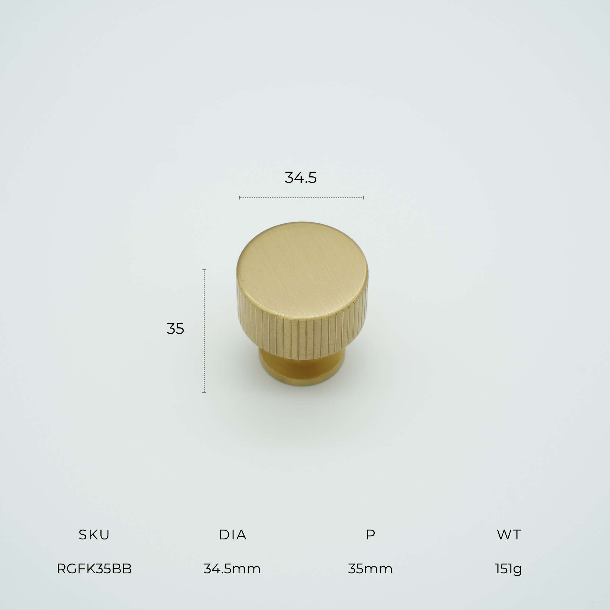 Ridge Fluted Solid Brass Cabinet Knob