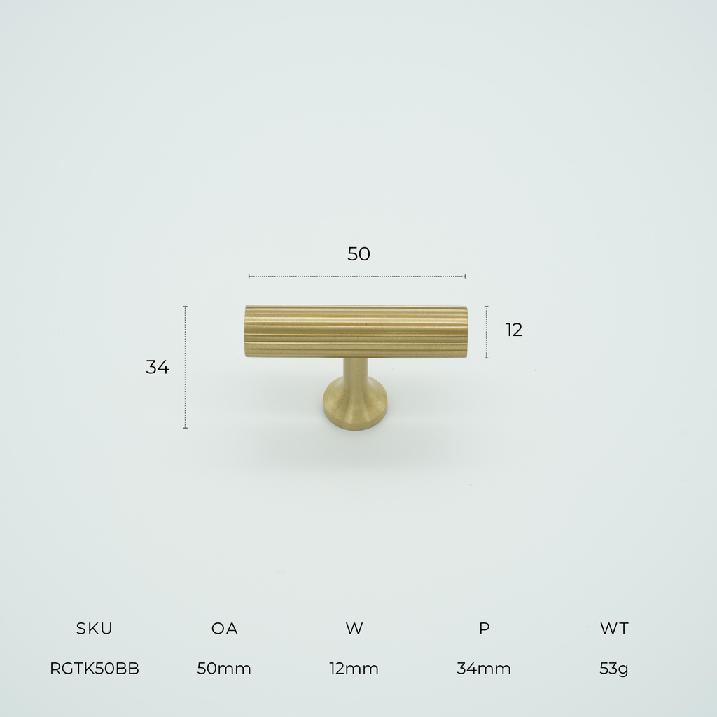 Ridge T-Bar Knob Solid Brass Cabinet Knob