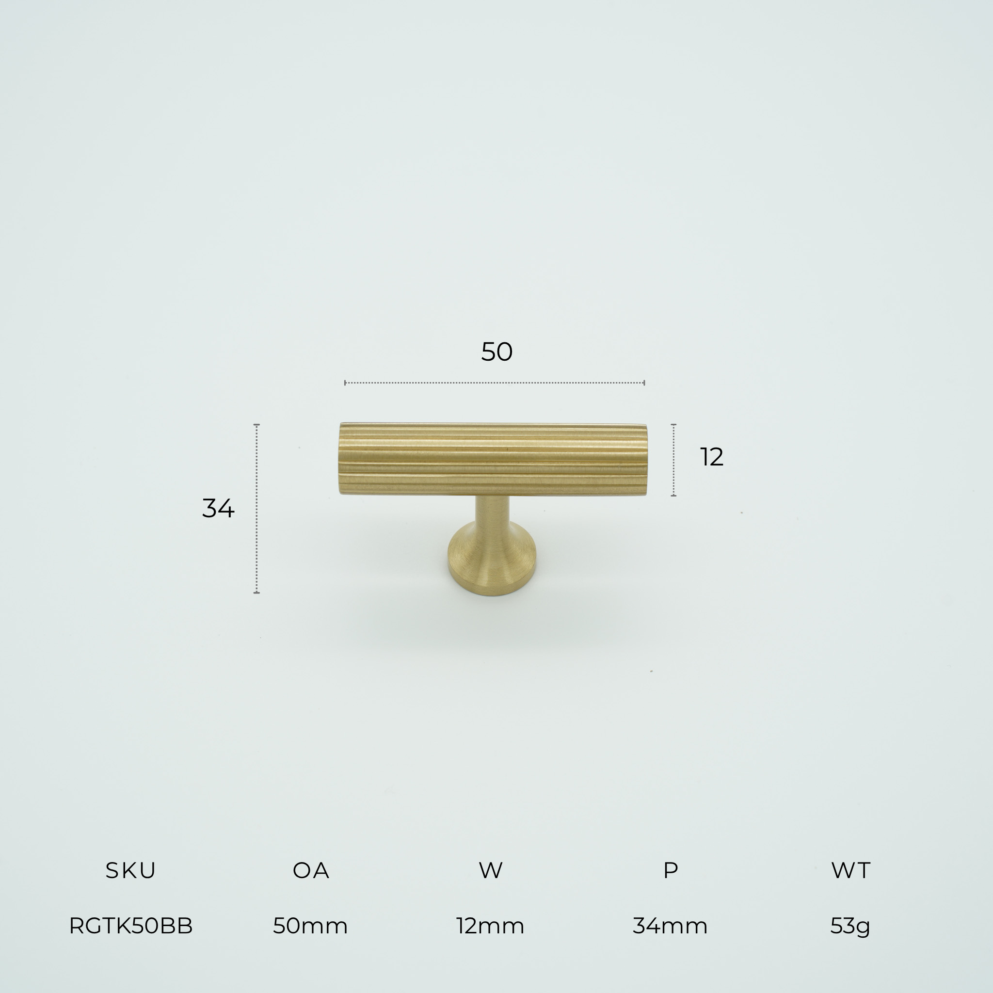 Ridge T-Bar Knob Solid Brass Cabinet Knob