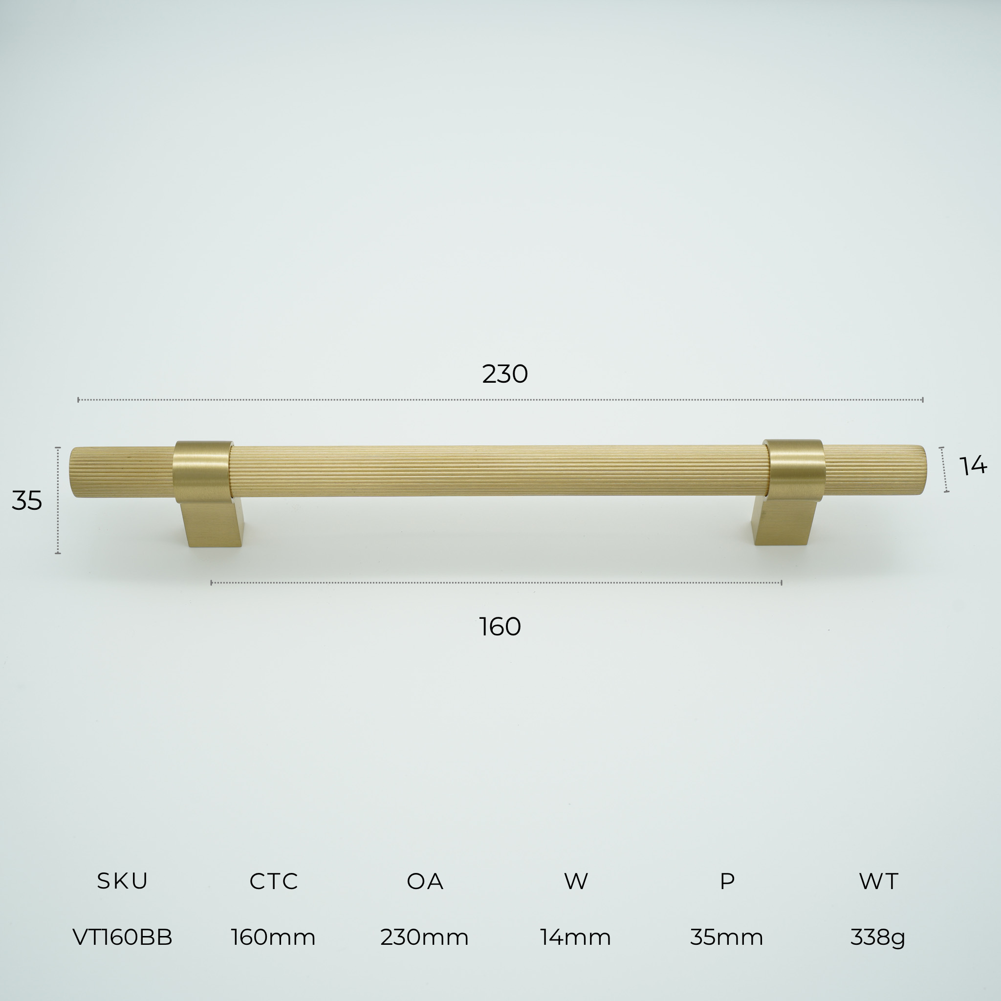 Vento Solid Brass Cabinet Handle