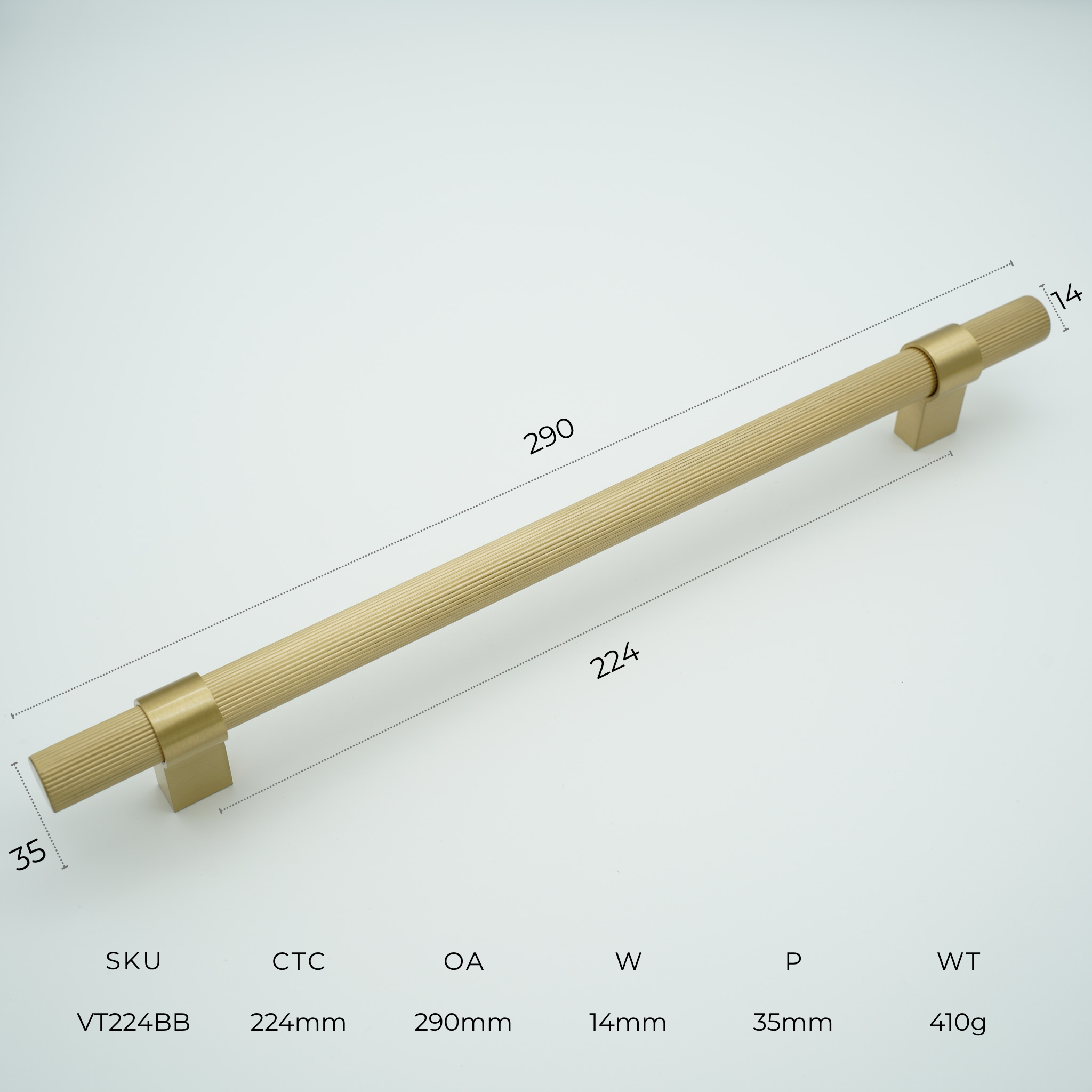 Vento Solid Brass Cabinet Handle