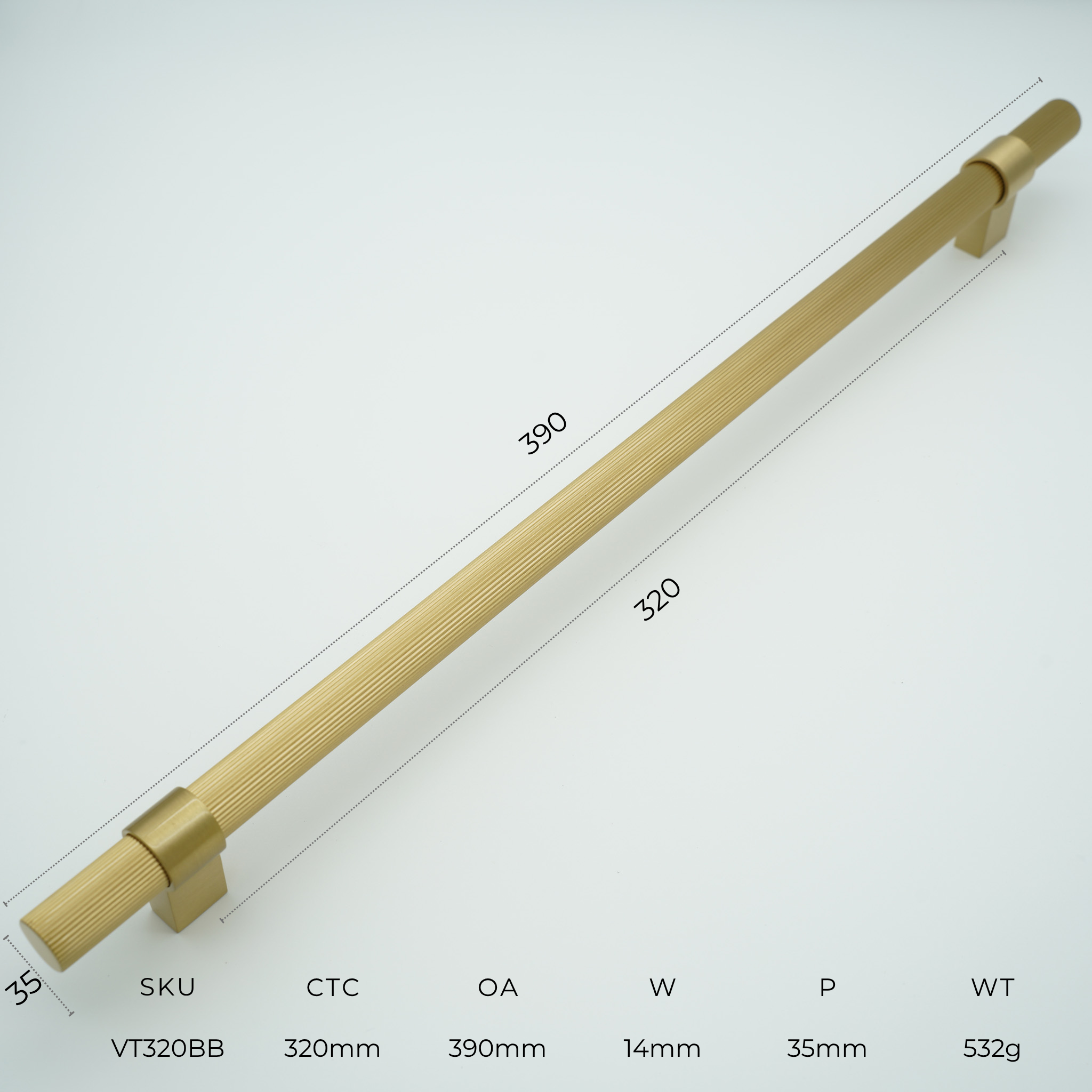 Vento Solid Brass Cabinet Handle