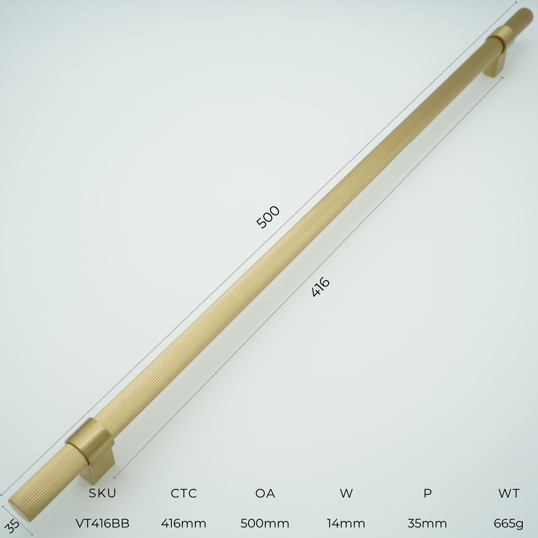 Vento Solid Brass Cabinet Handle