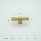 Vento T-Bar Knob Solid Brass Cabinet Knob