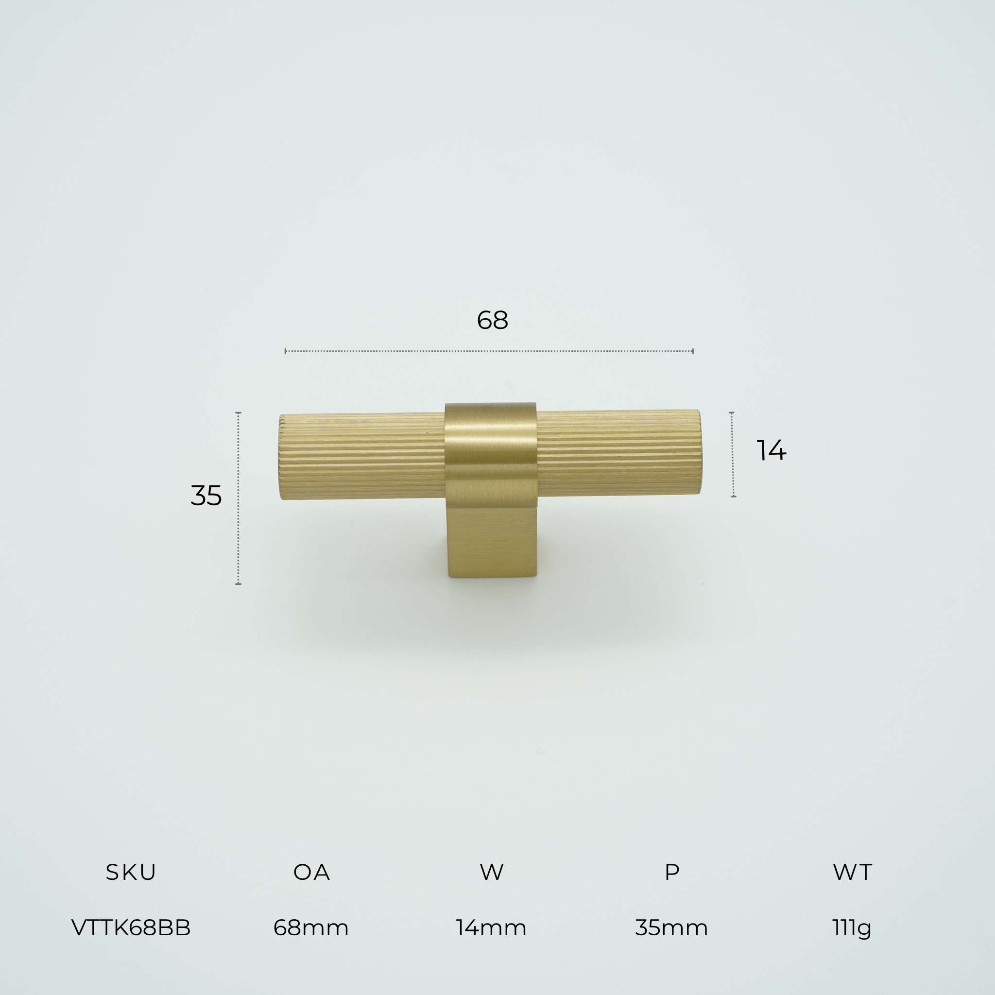 Vento T-Bar Knob Solid Brass Cabinet Knob